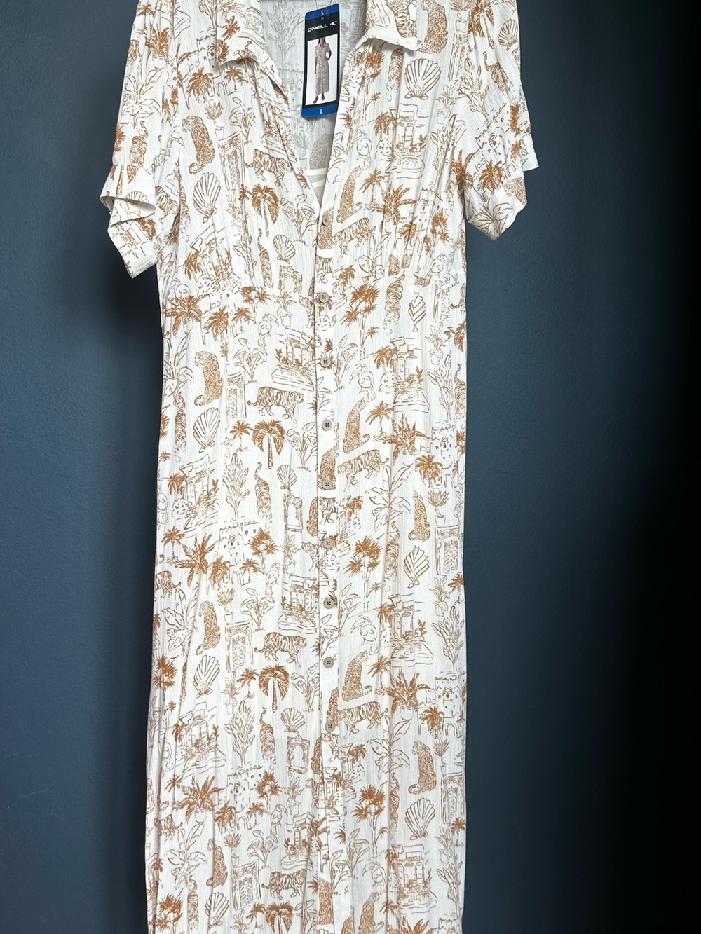 O'Neill White Maxi Summer Dress with Tan Floral Print - Picture 4 of 13